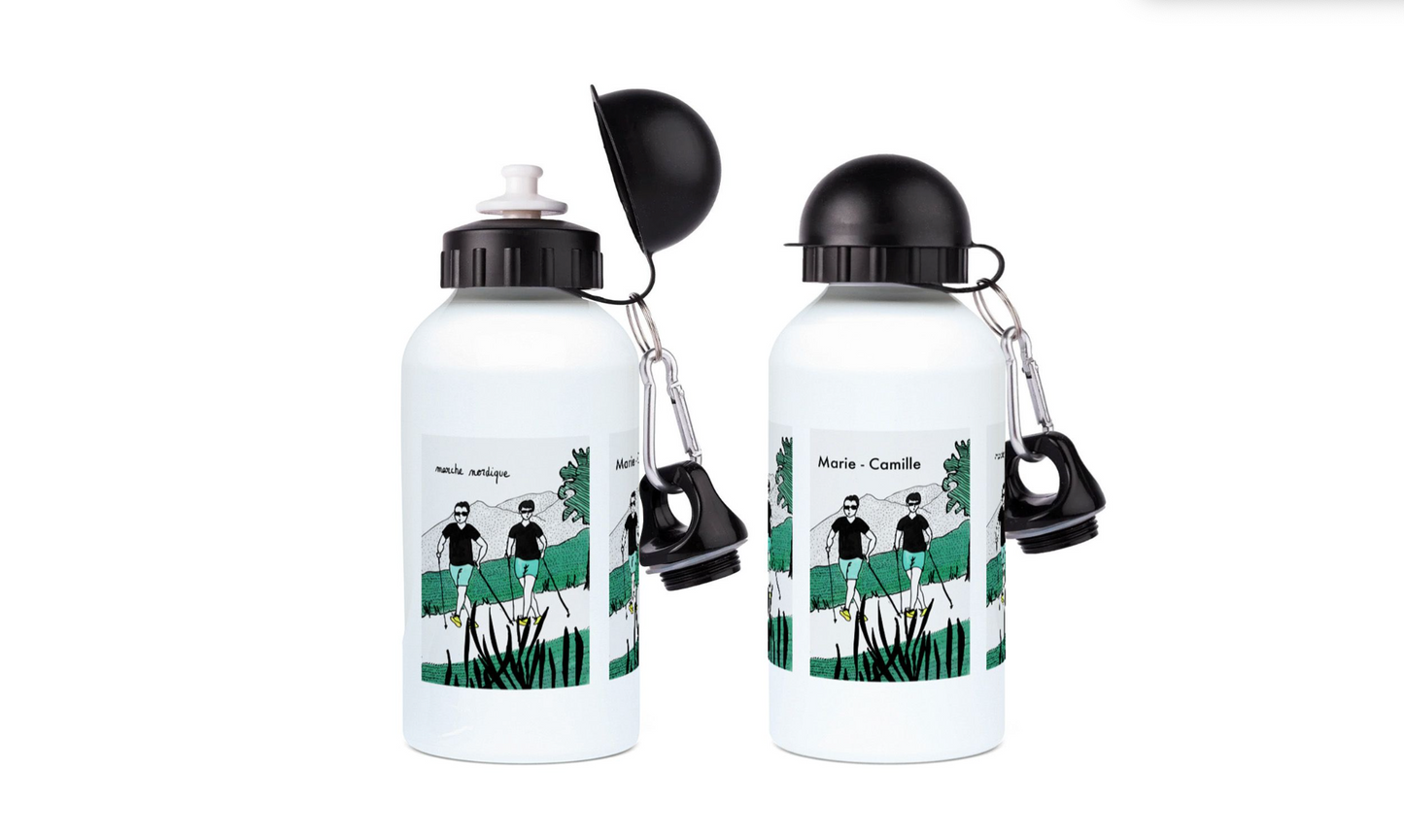 a pair of water bottles with a black handle