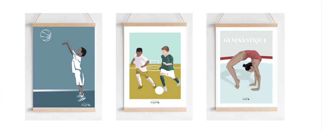 Idées de déco pas chères pour une chambre d’enfant sportif à la rentrée : affiches de gym, football, tennis, danse, basket