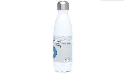 a water bottle with a picture of a fish on it