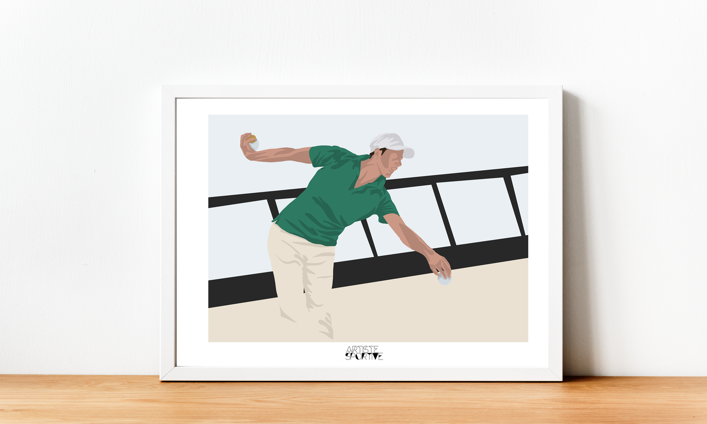 a picture of a man playing tennis on a wooden table