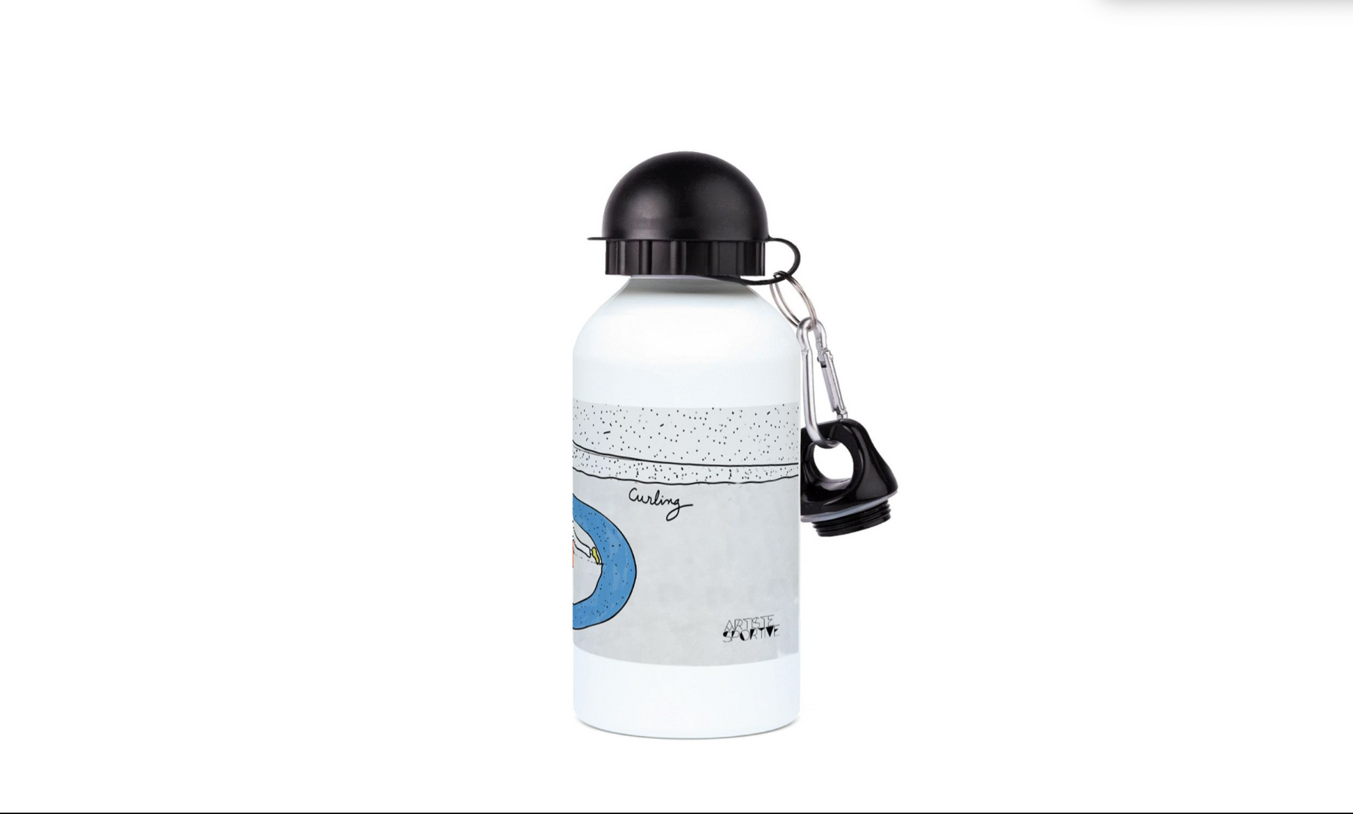 a white water bottle with a black cap