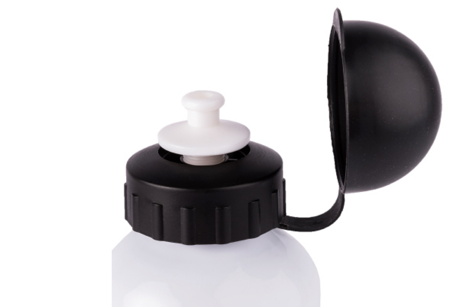 a black and white bottle with a white cap