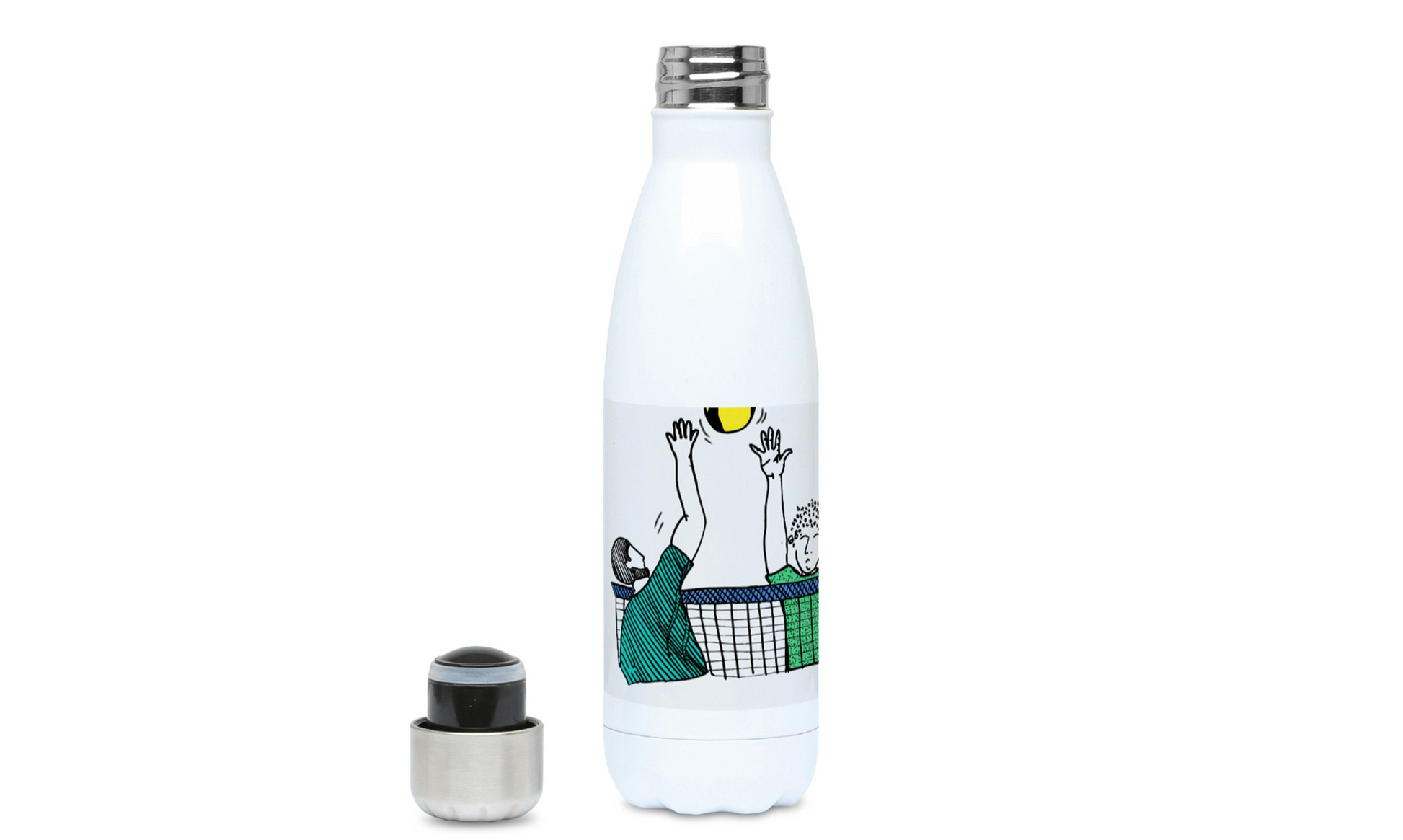 a water bottle with a picture of a tennis player on it