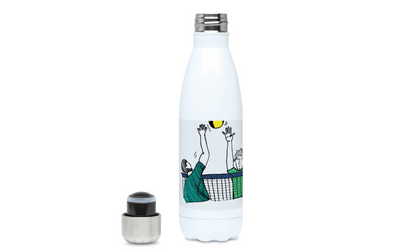 a water bottle with a picture of a tennis player on it