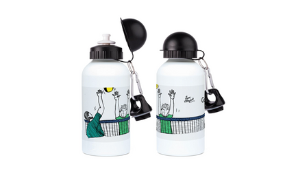 a couple of water bottles sitting next to each other