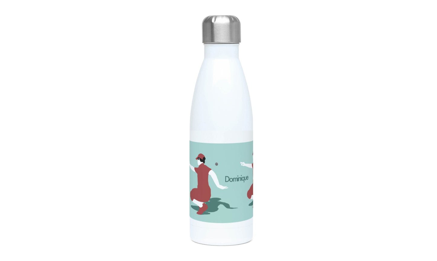 a water bottle with a picture of a woman running