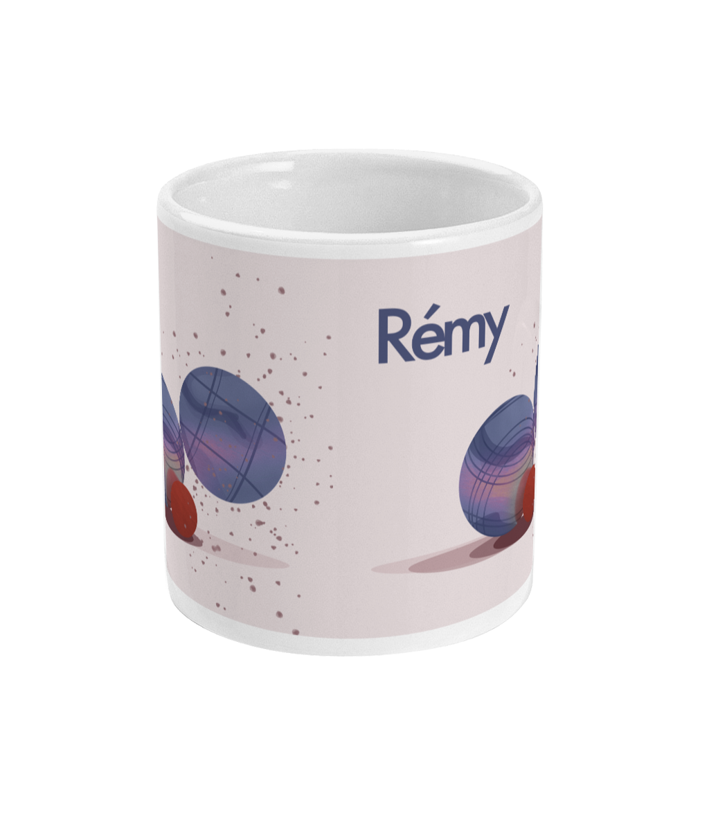 a coffee mug with the words remmy printed on it