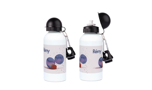 two water bottles with a keychain attached to them