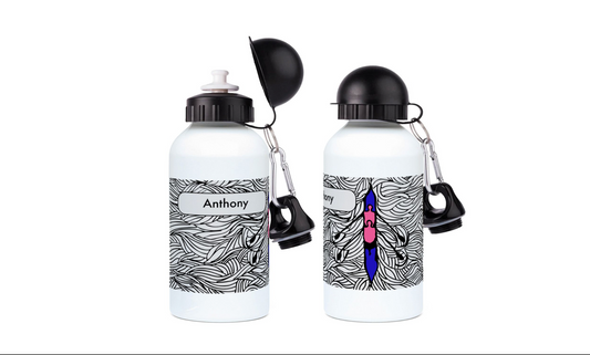 a couple of water bottles sitting next to each other