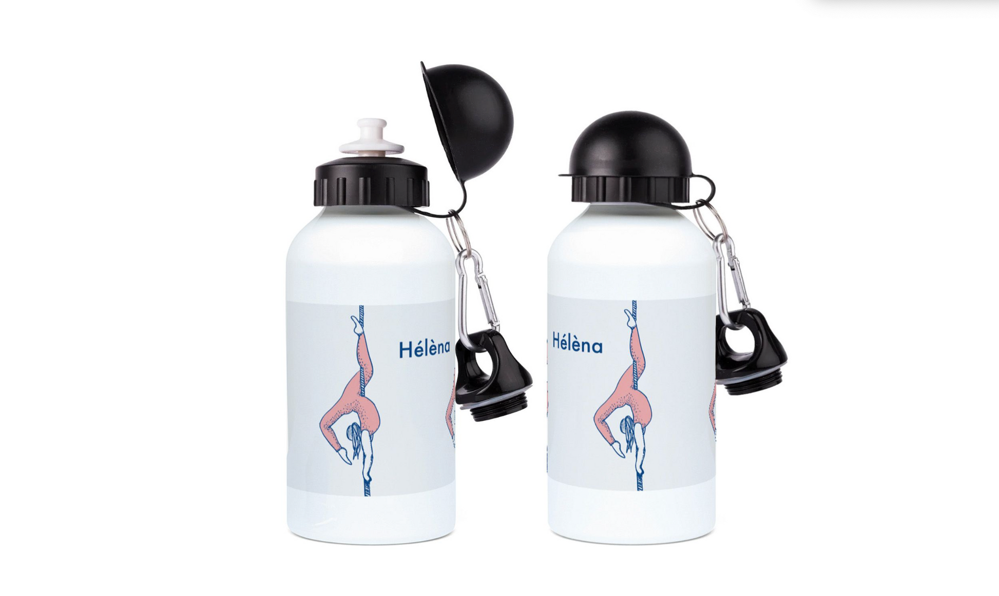 a pair of water bottles with a black cap