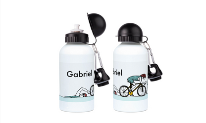 a couple of water bottles sitting next to each other