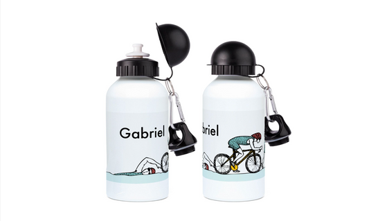 a couple of water bottles sitting next to each other