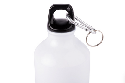 a white water bottle with a carabine keychain