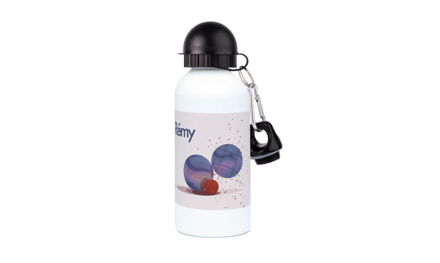 a white water bottle with a keychain attached to it