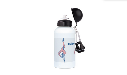 a water bottle with a spoon attached to it