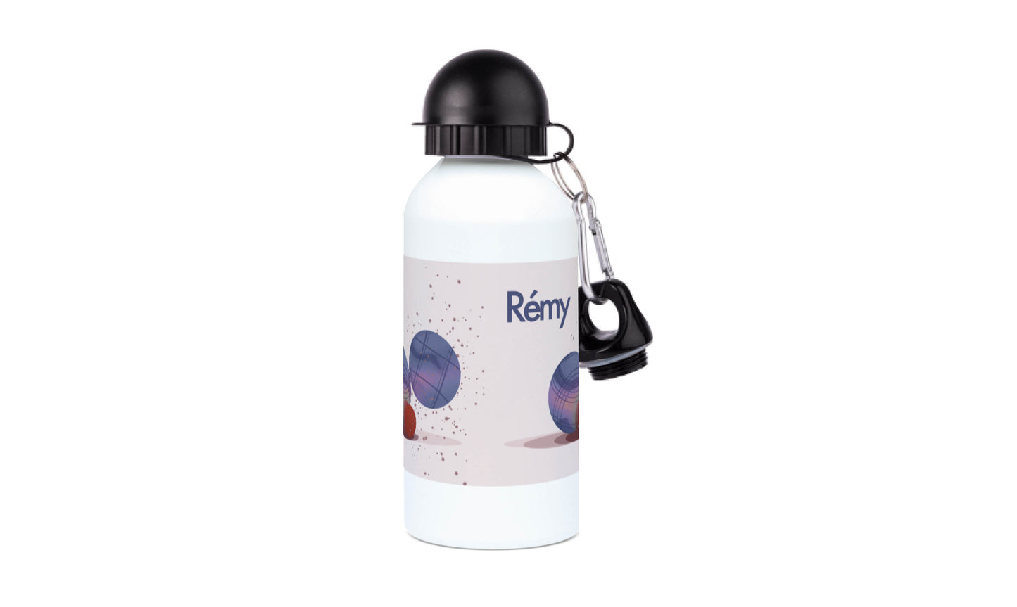 a water bottle with a keychain attached to it