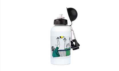 a water bottle with a tennis racket on it