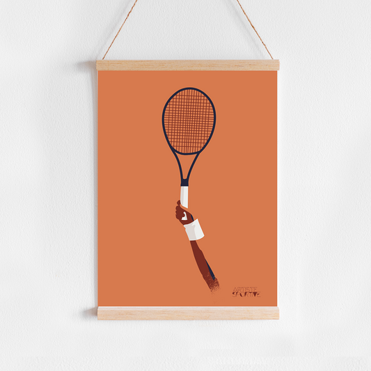 a picture of a tennis racket hanging on a wall