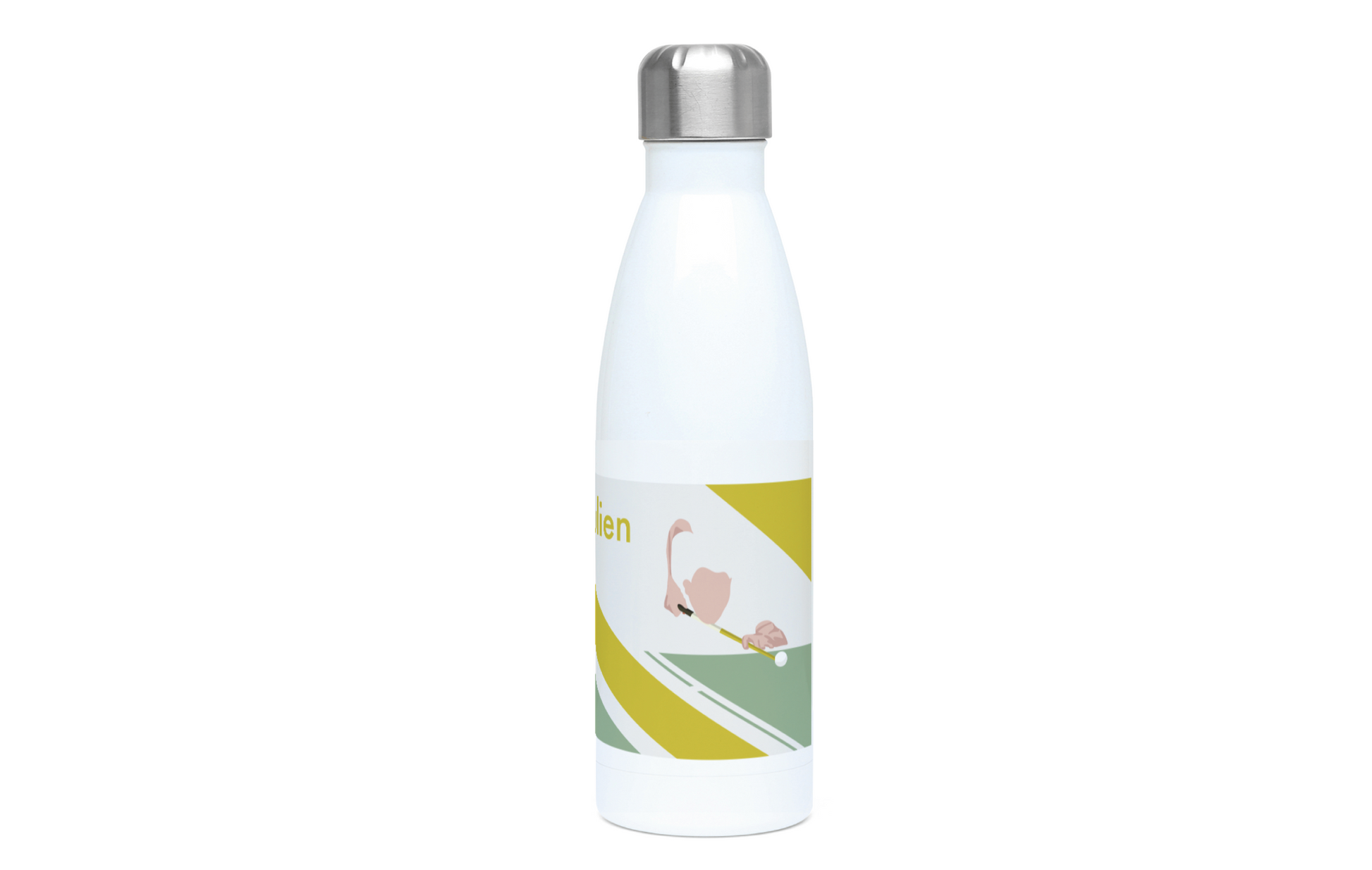 a white water bottle with a picture of a cat on it