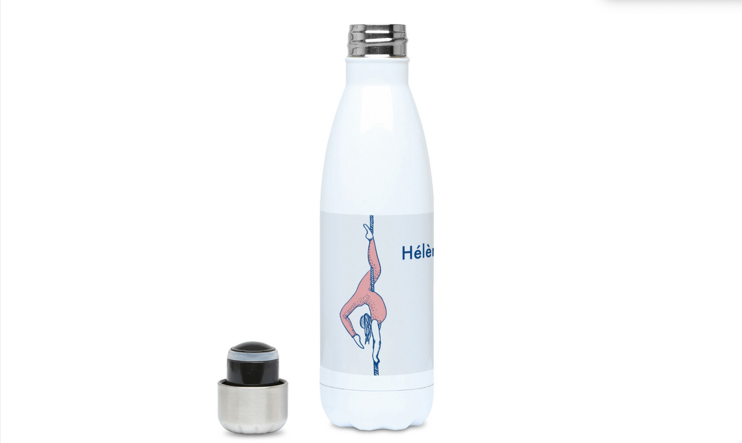 a white water bottle with a flamingo on it