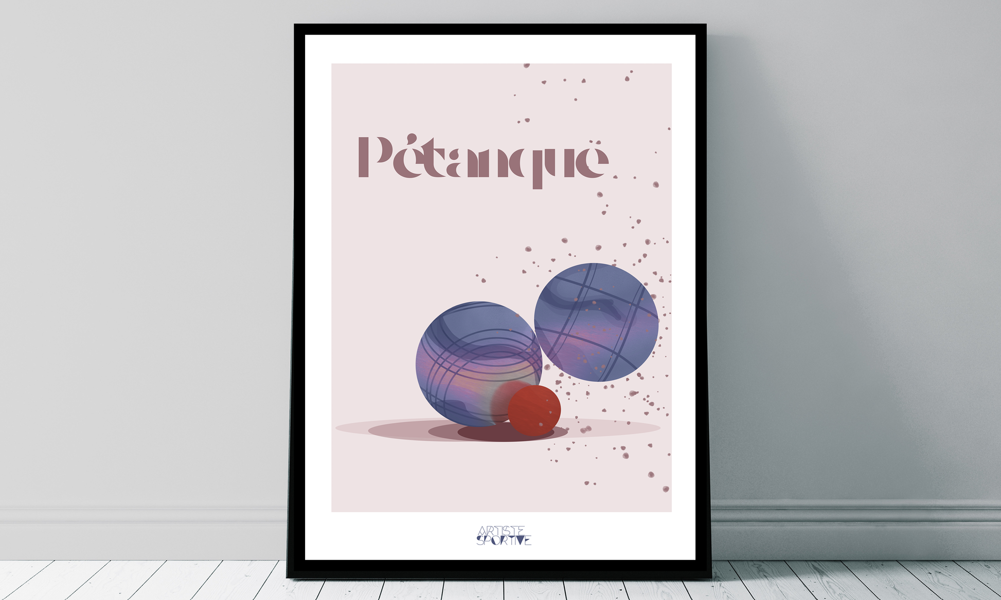 a poster of two balls on a wall