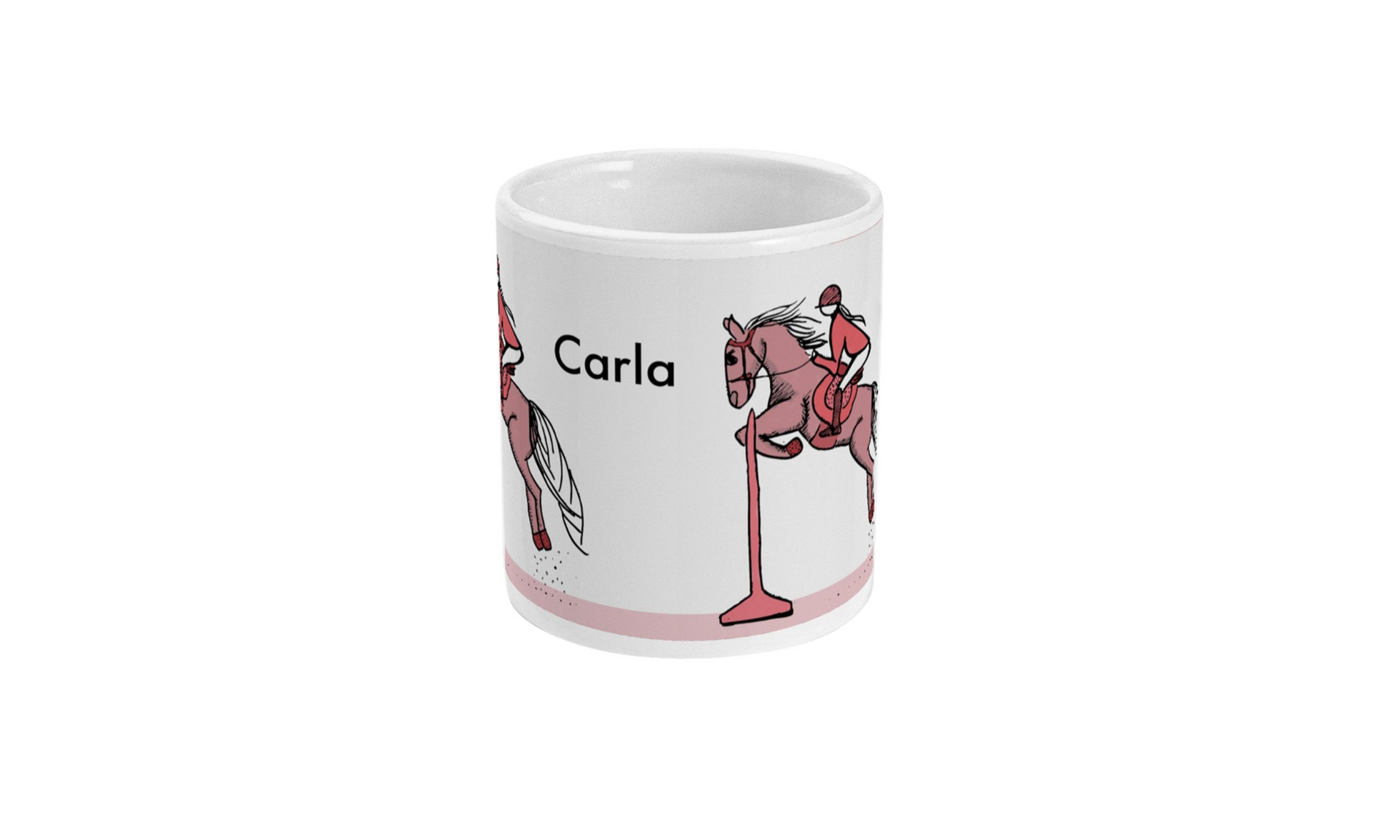 a coffee mug with a horse and rider on it