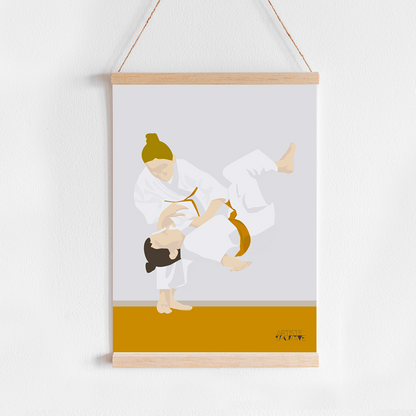 a picture of a man doing karate on a wall