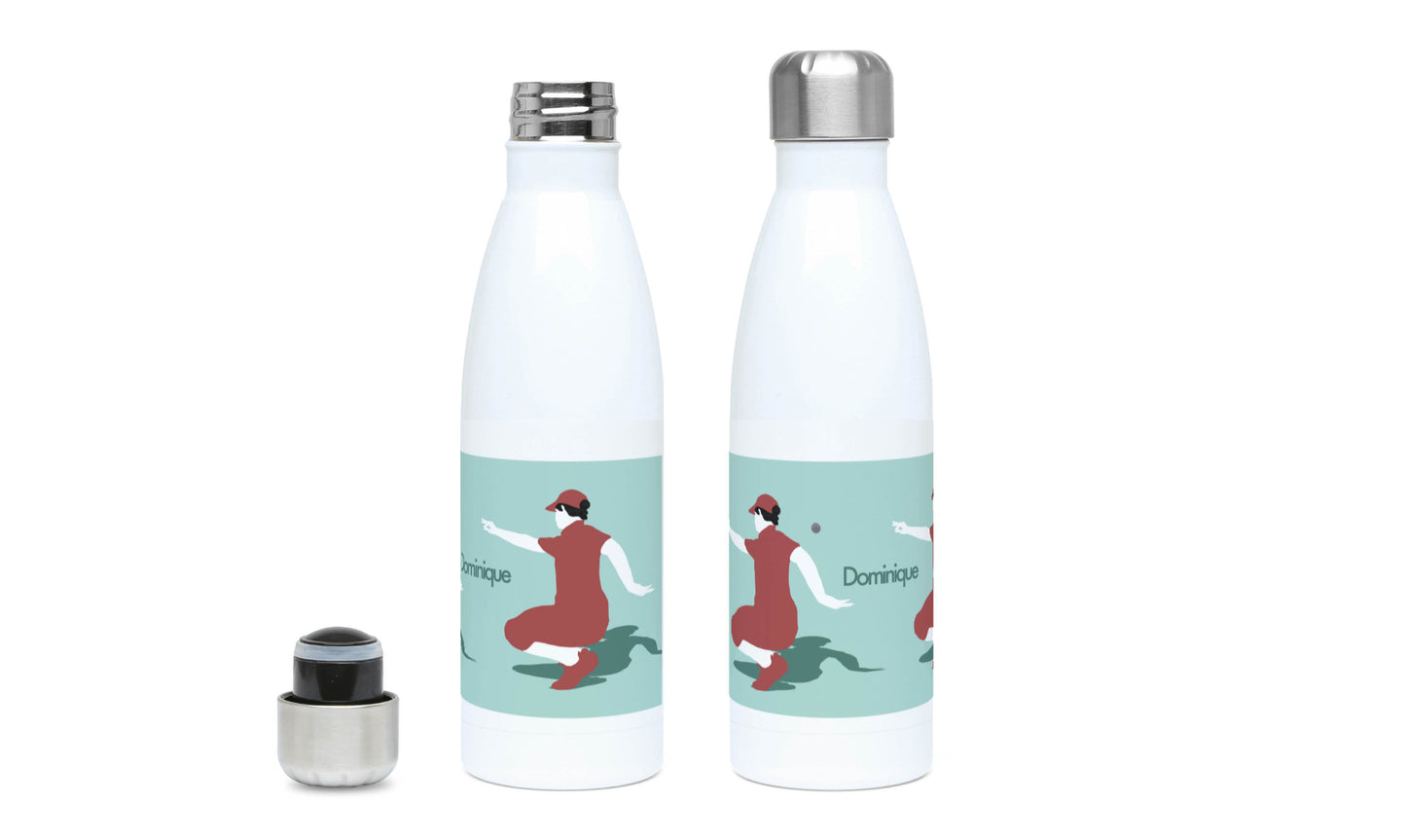 a water bottle with a picture of a woman running