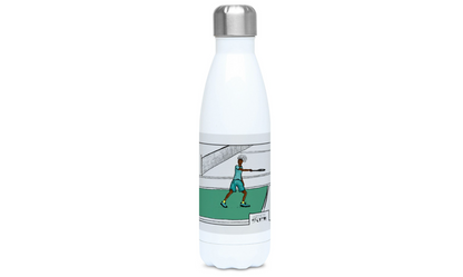 a water bottle with a picture of a tennis player