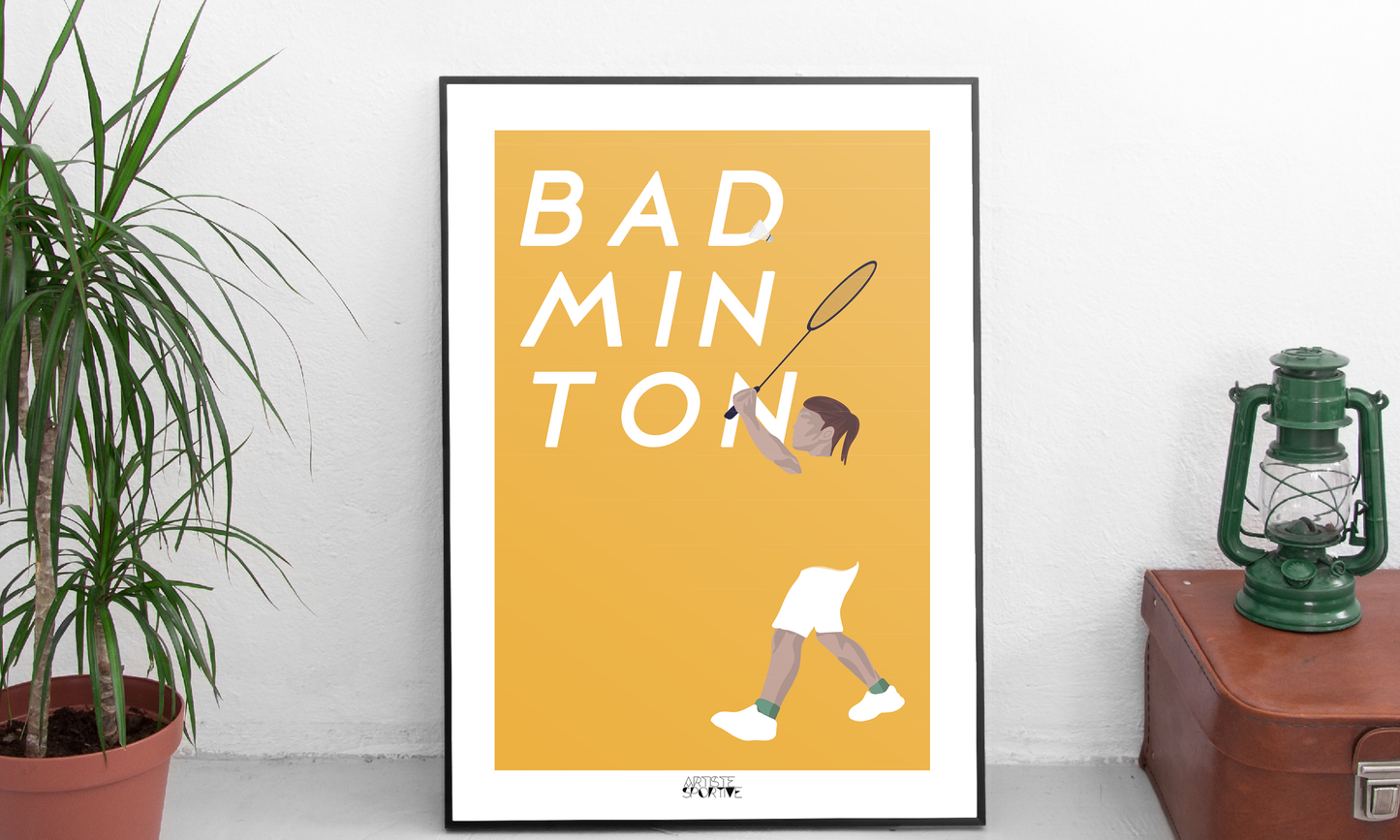 affiche badminton, poster badminton fille, cadeau badminton, anniversaire, noel, imprimé à Tours, livraison gratuite, 