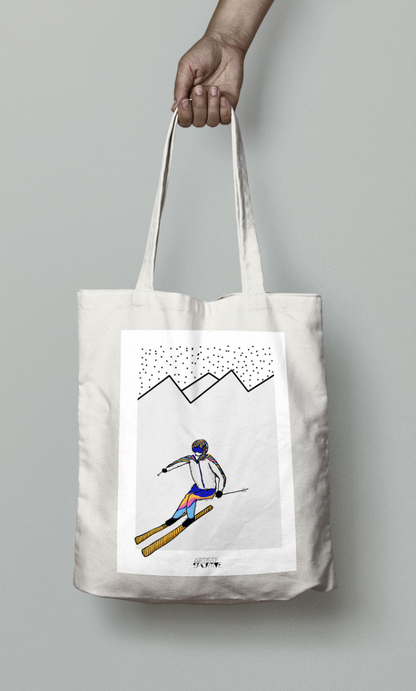 Tote bag ski "skieur ou skieuse dans la montagne"