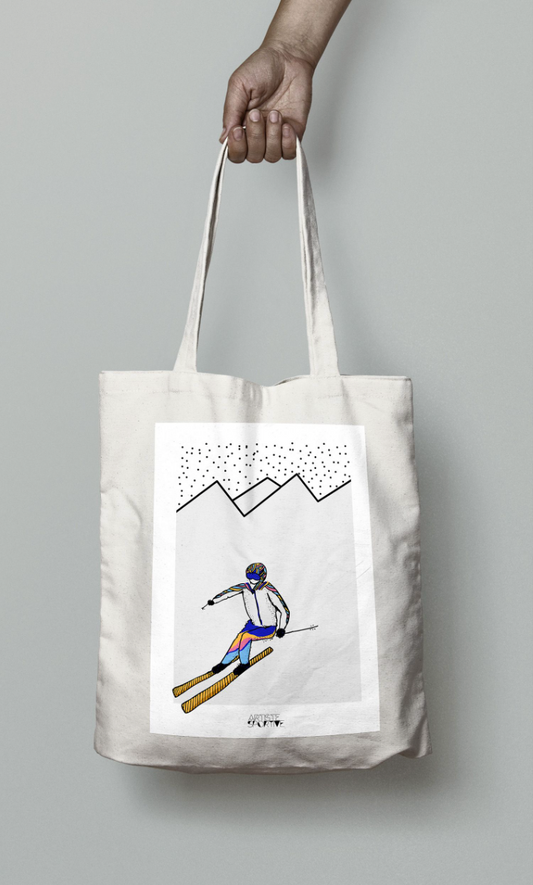 Tote bag ski "skieur ou skieuse dans la montagne"