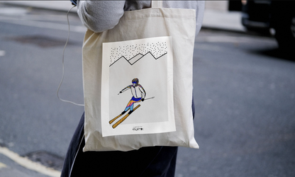 Tote bag ski "skieur ou skieuse dans la montagne"