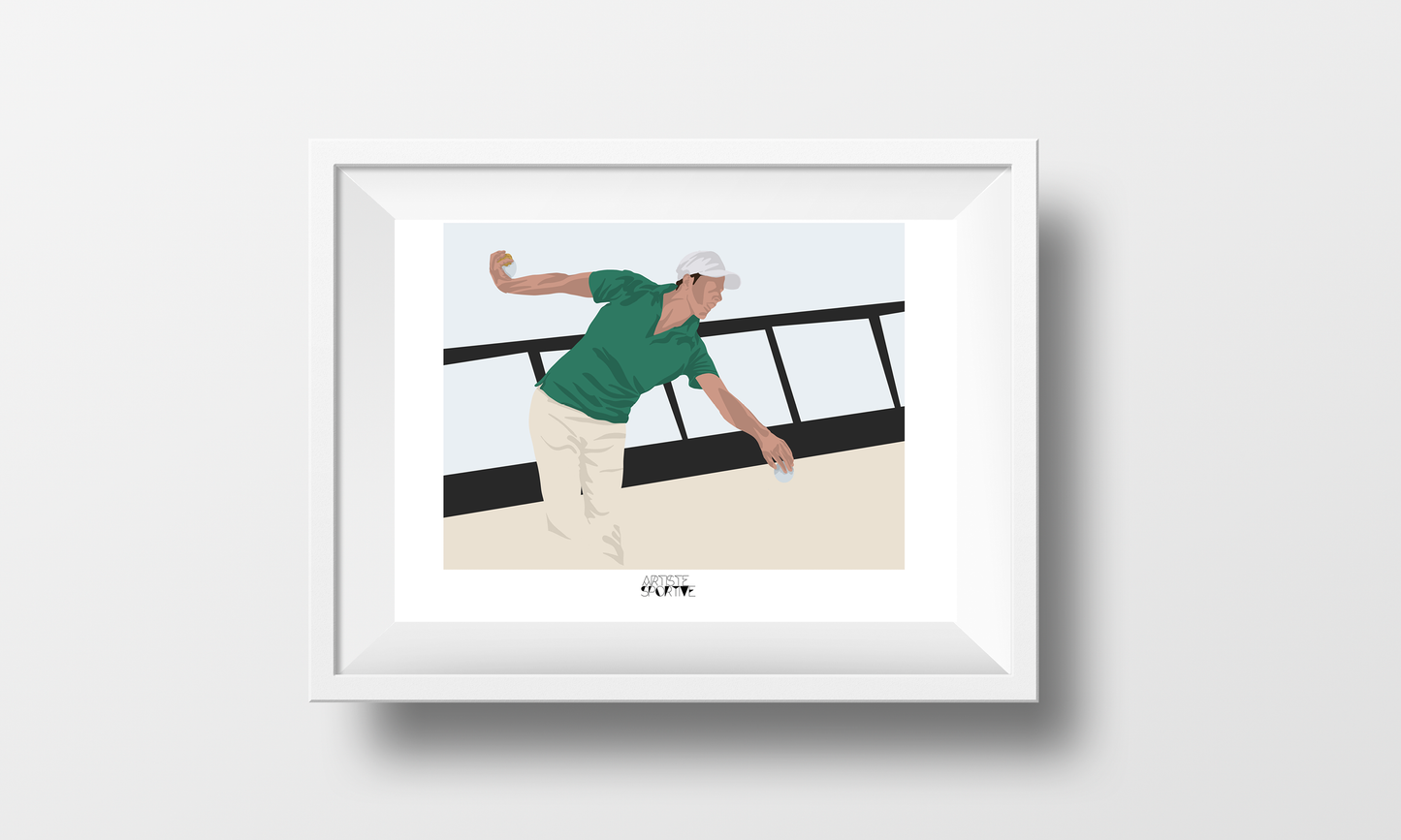 a picture of a man playing tennis on a white wall