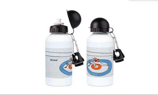 a couple of water bottles sitting next to each other