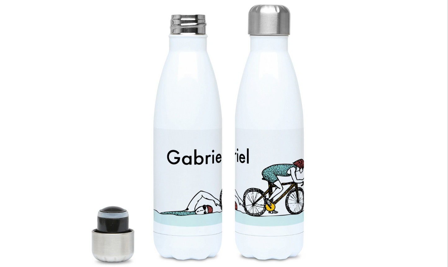 a couple of water bottles sitting next to each other