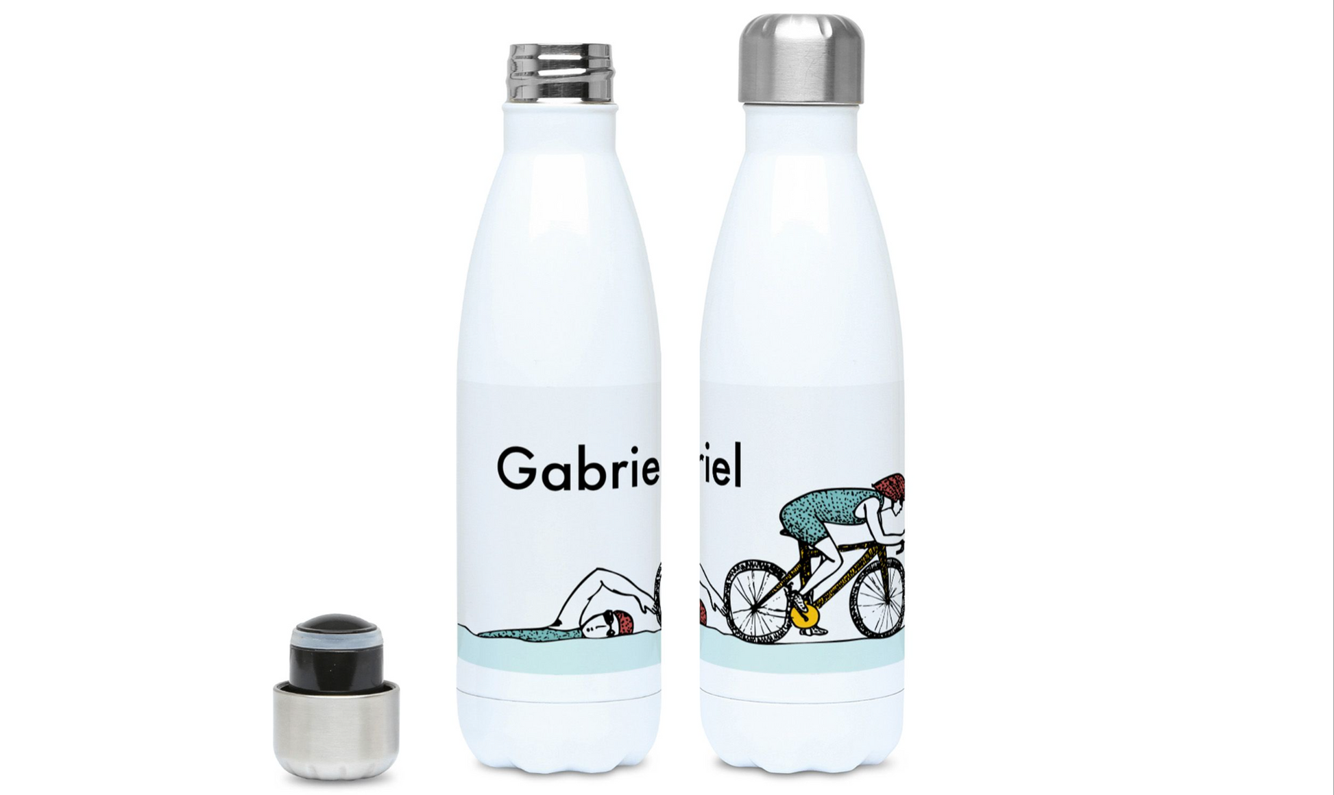 a couple of water bottles sitting next to each other
