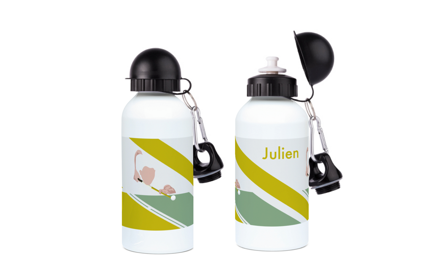 a pair of personalized sports water bottles