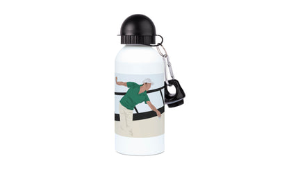 a water bottle with a picture of a man on it