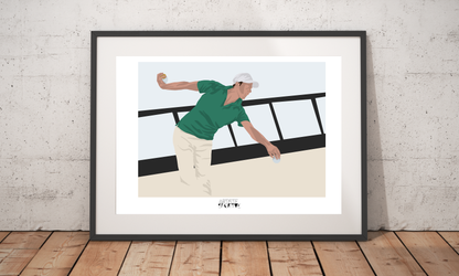 a picture of a man playing tennis on a wooden floor