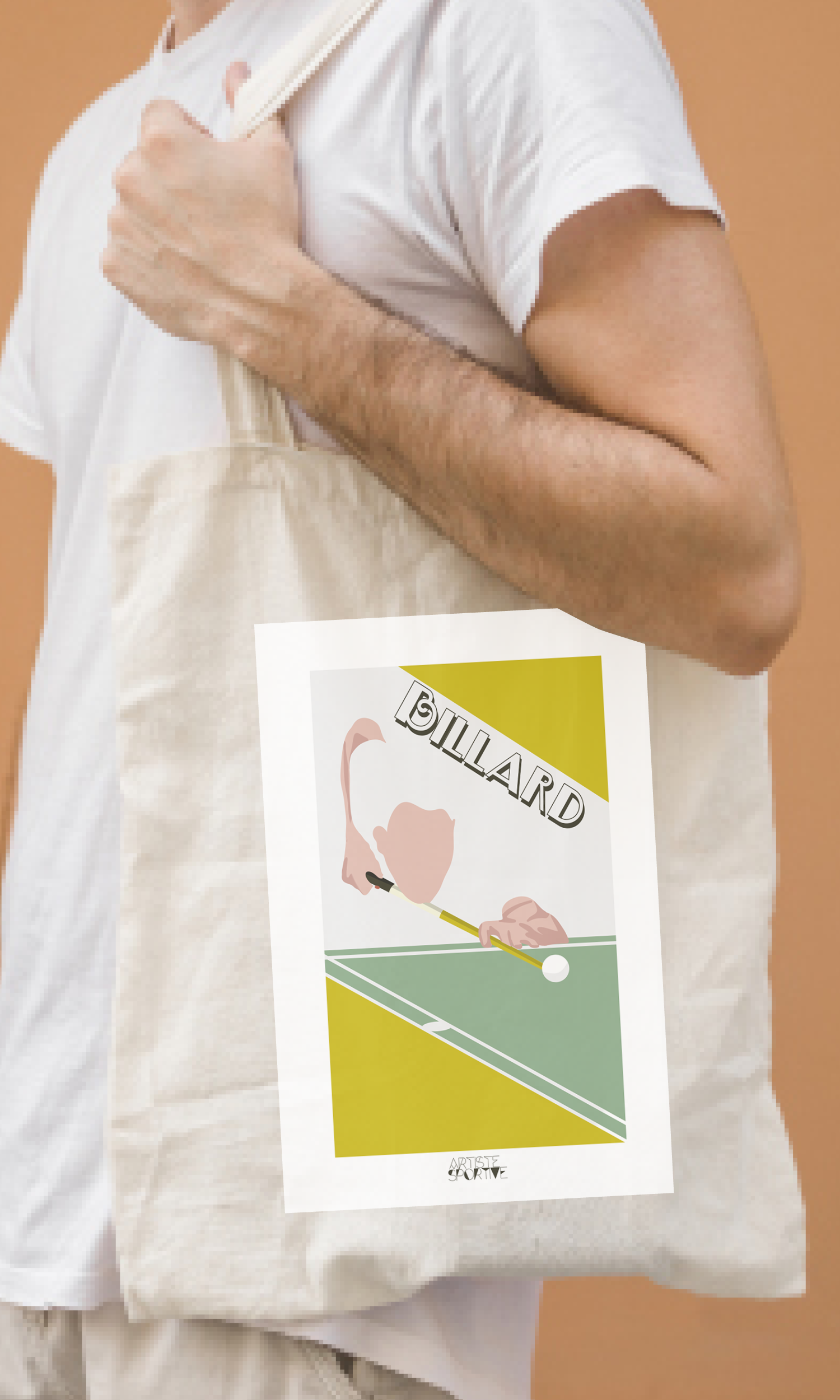 a man holding a bag with a picture of a flamingo on it