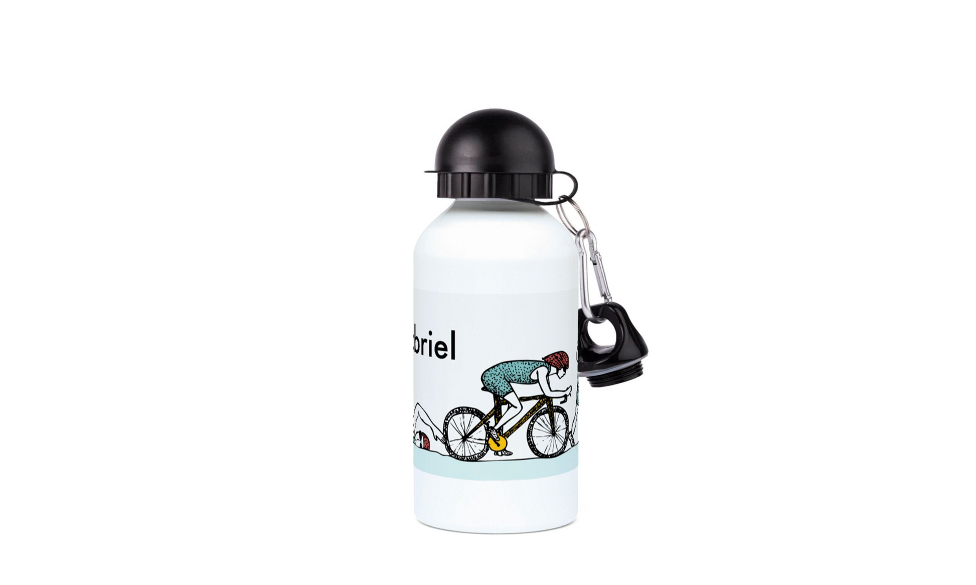 a water bottle with a keychain attached to it