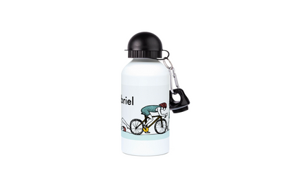 a water bottle with a keychain attached to it