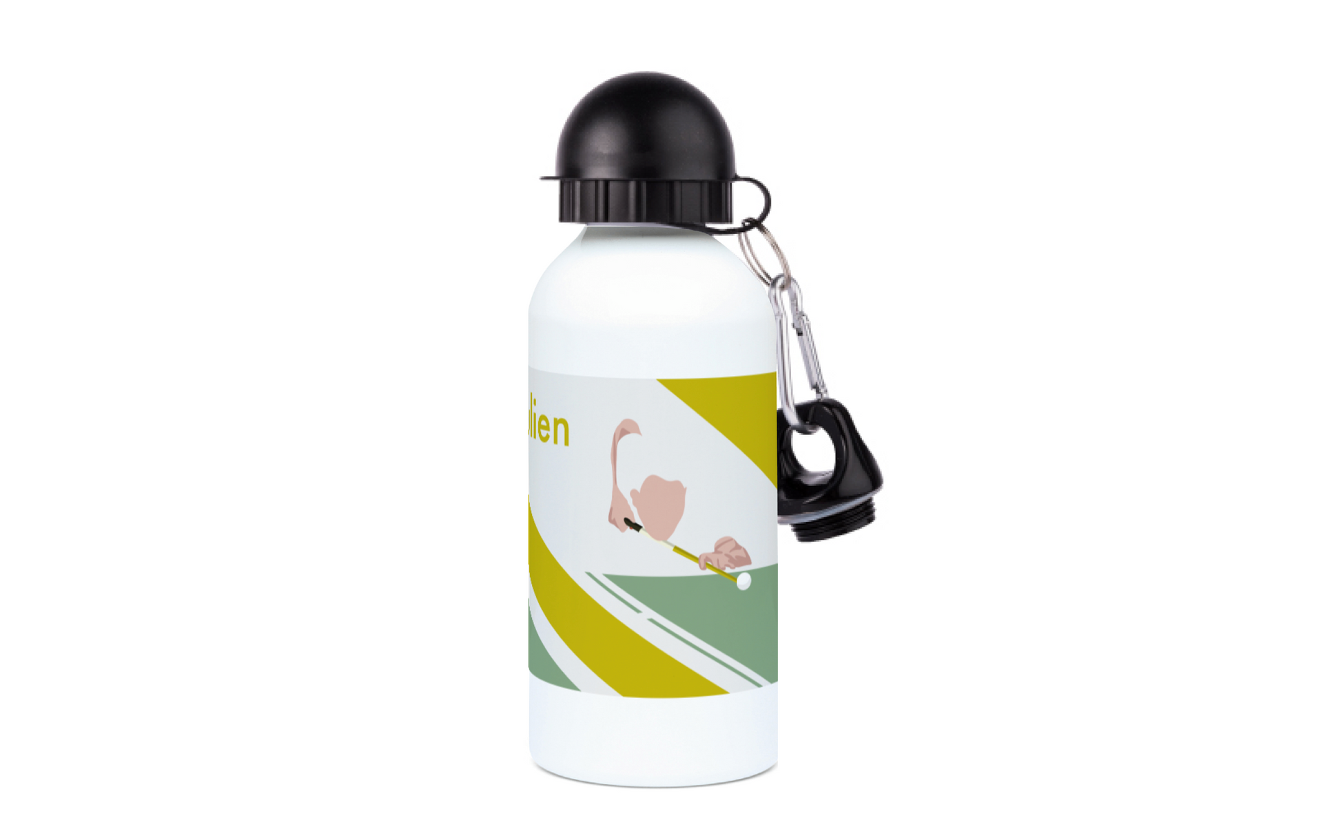 a water bottle with a keychain attached to it