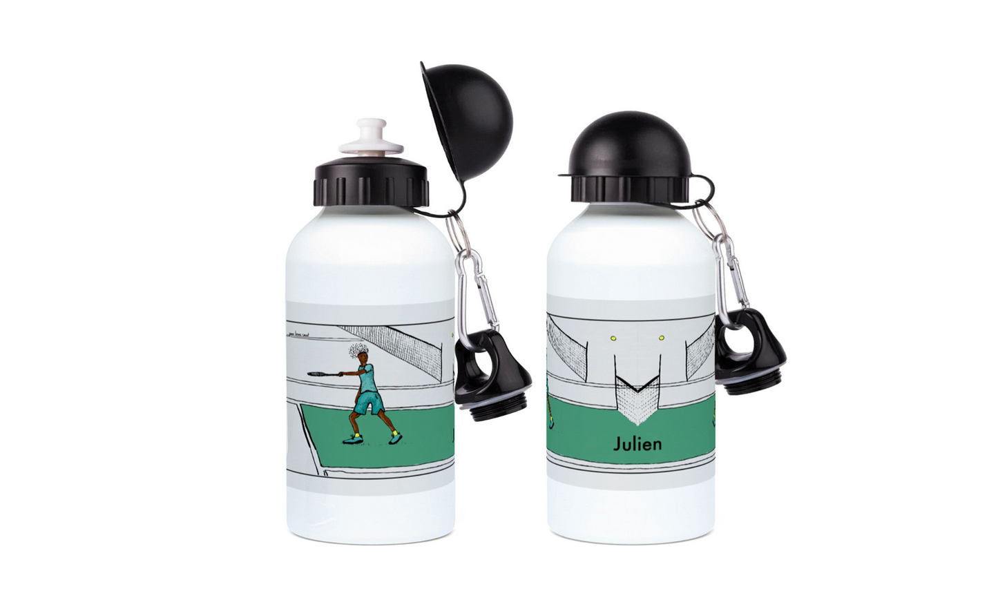 a couple of water bottles sitting next to each other