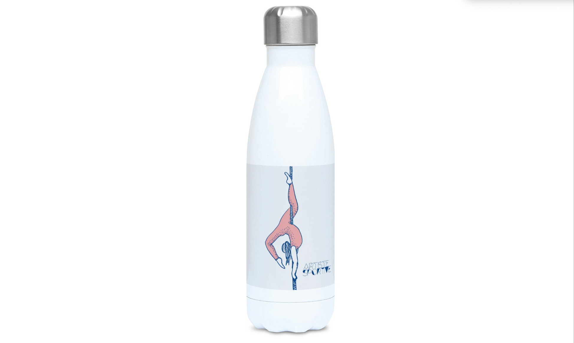 a white water bottle with a pink giraffe on it