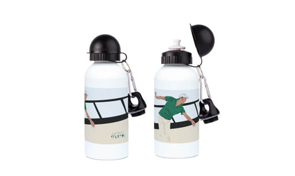 a pair of water bottles with a picture of a tennis player