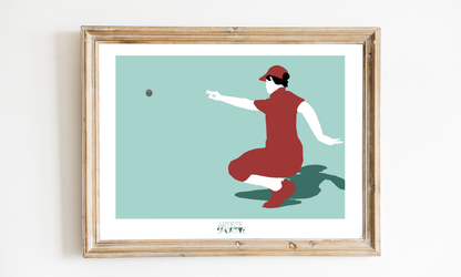 a woman in a red dress is throwing a ball