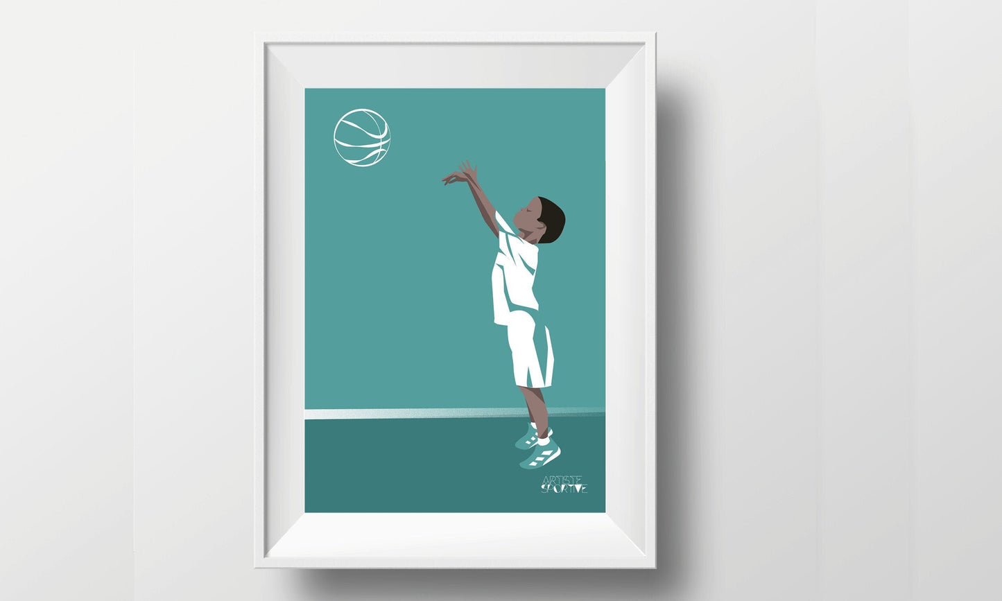 Basketballplakat „Der Junge, der Basketball spielt“