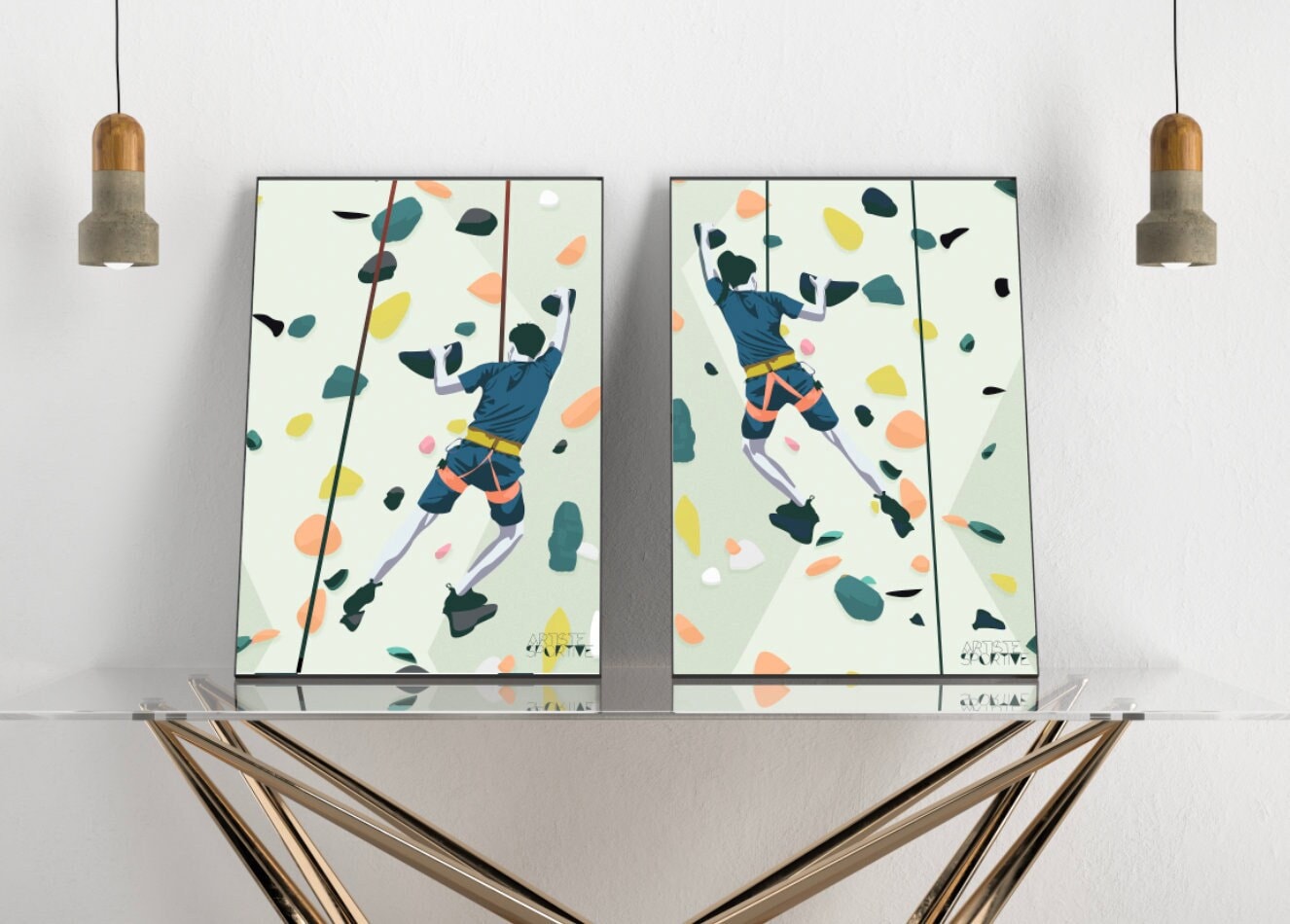 Kletterposter x 2 für Damen und Herren | Kletterposter | Sportkünstler